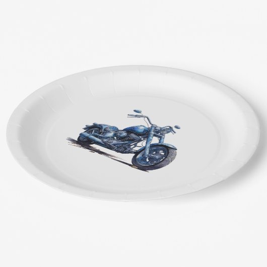 Blue Motorcycle Verjaardag Papieren Bordje (Gekanteld)