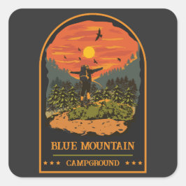 Blue Mountain Campground-kampingtrip retro Vierkante Sticker