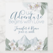 Blue Mountain Laurel Floral Waterverf Wijn Etiket (Enkel label)