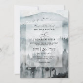 Blue Mountain Minimalist Budget QR Code Wedding Kaart (Voorkant)