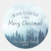 Blue Mountain Pines Festive Merry kerst Ronde Sticker (Voorkant)
