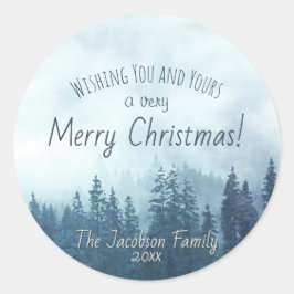 Blue Mountain Pines Festive Merry kerst Ronde Sticker
