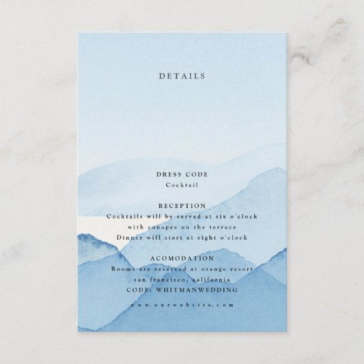 Blue Mountain Range Bestemming Bruiloft Details Informatiekaartje (Voorkant)