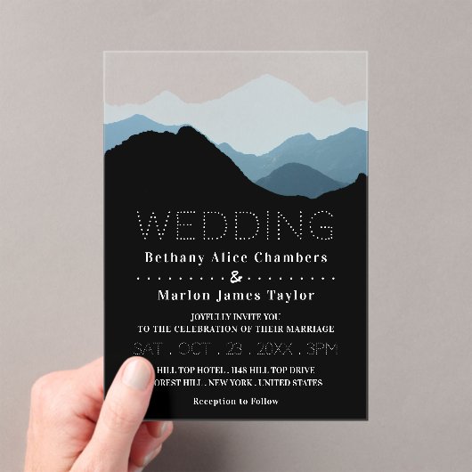 Blue Mountain Range, Rustic Wedding Acryl Uitnodigingen (Insitu (Draagbaar))