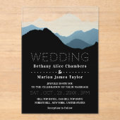 Blue Mountain Range, Rustic Wedding Acryl Uitnodigingen (Voorkant)