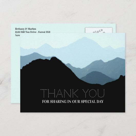 Blue Mountain Range, Rustic Wedding Bedankt Briefkaart (Voorkant / Achterkant)