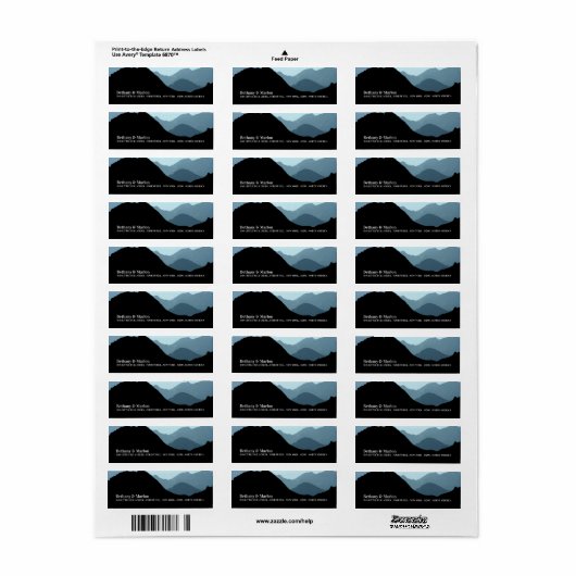 Blue Mountain Range, Rustic Wedding Etiket (Full Sheet)