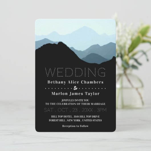 Blue Mountain Range, Rustic Wedding Kaart (Staand voorkant)