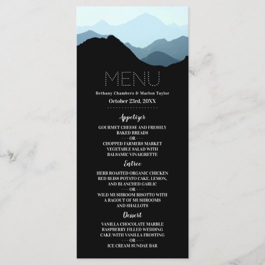 Blue Mountain Range, Rustic Wedding Menu (Voorkant)