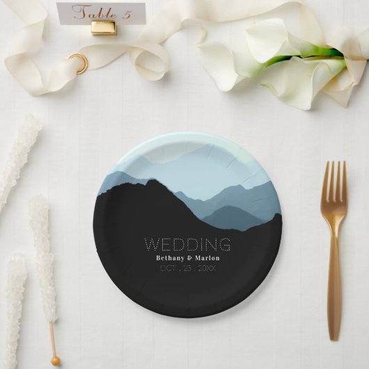 Blue Mountain Range, Rustic Wedding Papieren Bordje (Huwelijk)