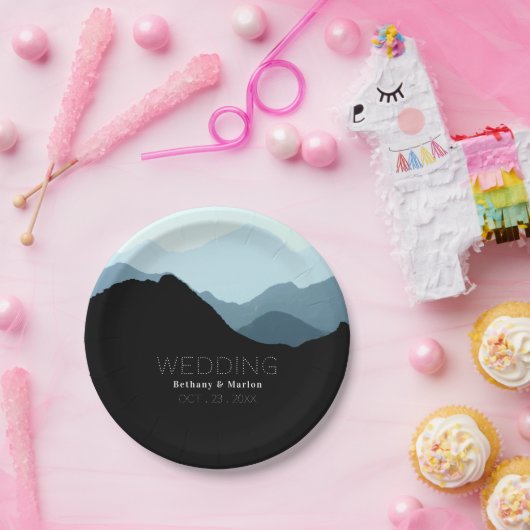 Blue Mountain Range, Rustic Wedding Papieren Bordje (Feest)