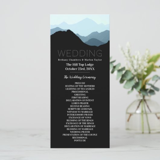 Blue Mountain Range, Rustic Wedding Programmakaart (Staand voorkant)