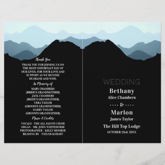 Blue Mountain Range, Rustic Wedding Programme (Voorkant)