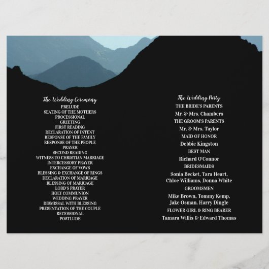 Blue Mountain Range, Rustic Wedding Programme (Achterkant)