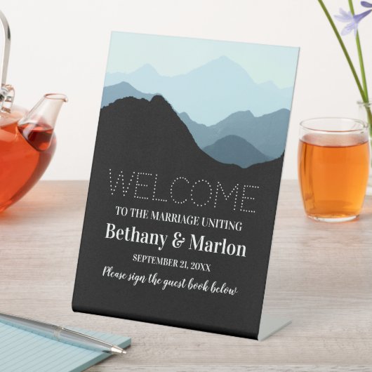 Blue Mountain Range, Rustic Wedding Reclamebord Met Voetstuk (Insitu)
