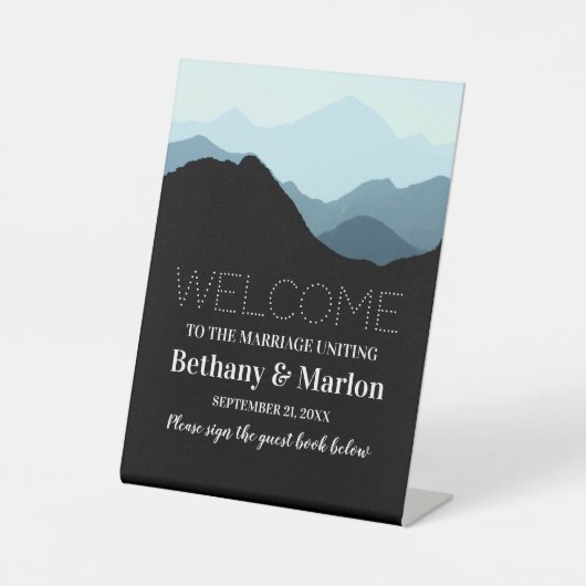 Blue Mountain Range, Rustic Wedding Reclamebord Met Voetstuk (Voorkant)