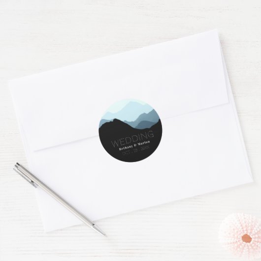 Blue Mountain Range, Rustic Wedding Ronde Sticker (Envelop)