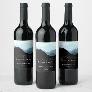 Blue Mountain Range, Rustic Wedding Wijn Etiket