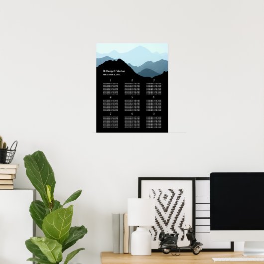 Blue Mountain Range, rustieke bruiloft zitplaatsen Poster (Thuiskantoor)