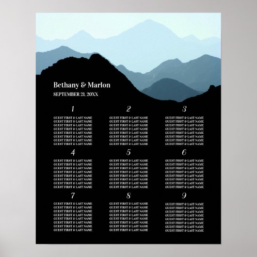 Blue Mountain Range, rustieke bruiloft zitplaatsen Poster (Voorkant)