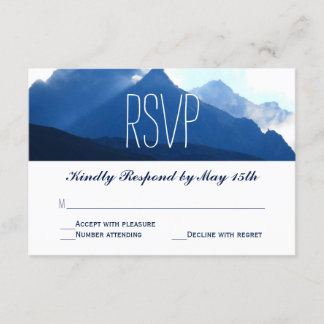 Blue Mountain Range Silhouette Wedding RSVP Kaarte Kaartje