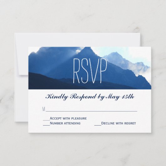 Blue Mountain Range Silhouette Wedding RSVP Kaarte Kaartje (Voorkant)