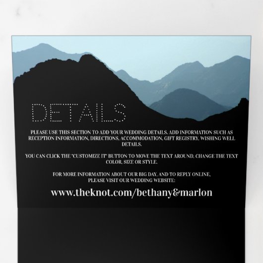 Blue Mountain Range Trouwsuite Drieluik Uitnodiging (Binnenzijde eerst)