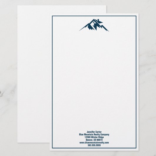 Blue Mountain Real Estate Company Custom Realtor Briefpapier (Voorkant / Achterkant)