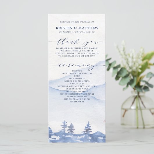 Blue Mountain rustieke Waterverf bruiloft programm (Staand voorkant)