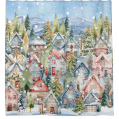 Blue Mountain Snowy Winter Village Douchegordijn (Voorkant)