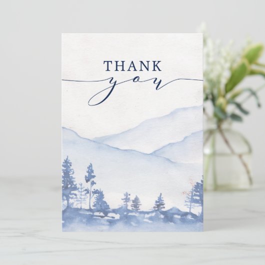 Blue Mountain Waterverf bruiloft Bedankkaart (Staand voorkant)