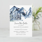 Blue Mountain Waterverf Foto Bewaar de datum Save The Date (Staand voorkant)