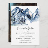 Blue Mountain Waterverf Foto Bewaar de datum Save The Date (Voorkant / Achterkant)