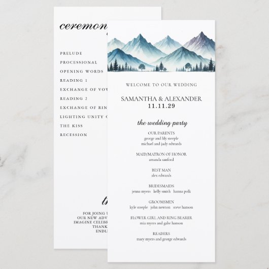 Blue Mountains Ceremonie Programma (Voorkant / Achterkant)