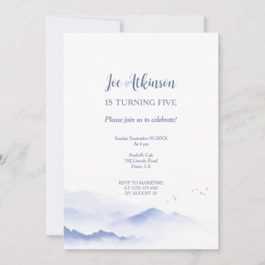 Blue Mountains genderneutraal verjaardagsuitnodigi Kaart (Voorkant)