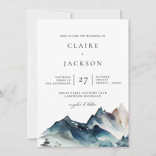Blue Mountains Modern Wedding Invitation Kaart (Voorkant)