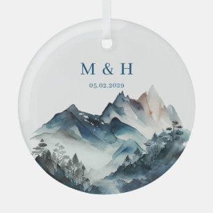 Blue Mountains Rustic Wedding Glas Ornament
