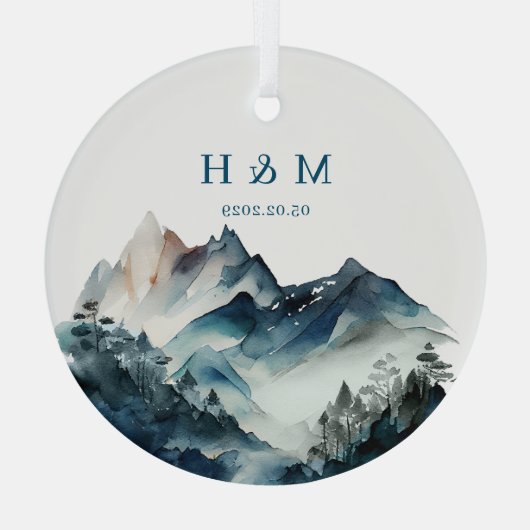 Blue Mountains Rustic Wedding Glas Ornament (Achterkant)