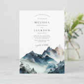 Blue Mountains Rustic Wedding Invitation Kaart (Staand voorkant)