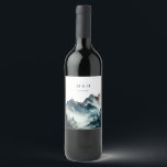 Blue Mountains Rustic Wedding Wijn Etiket<br><div class="desc">Blauwe bergen rustig collectie. Volledige suite hier beschikbaar op https://www.zazzle.com/collections/blue_watercolor_mountains-119930444621335812</div>