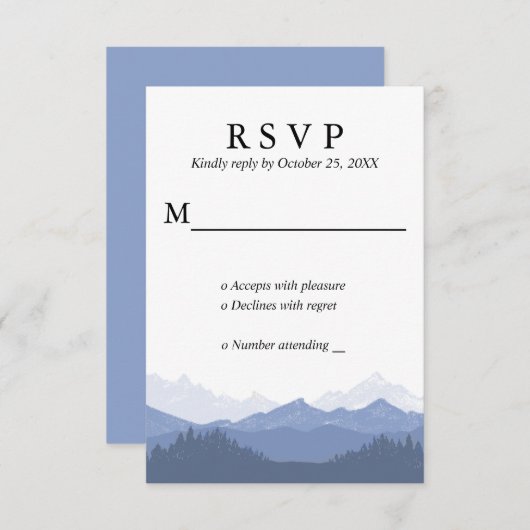 Blue Mountains rustieke bruiloft RSVP Kaart (Voorkant / Achterkant)