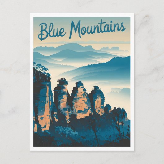 Blue Mountains Vintage van Australië Briefkaart (Voorkant)