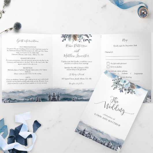 Blue Mountains Wedding Celebration Invite w/RSVP Drieluik Uitnodiging