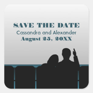 Blue Movie Theater Save the Date Stickers