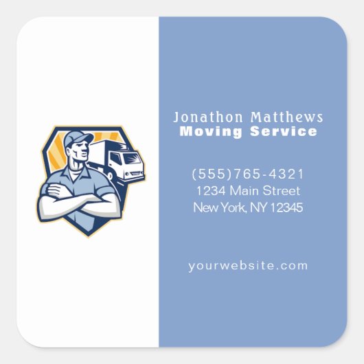 Blue Moving Guy Company Service Business Business Vierkante Sticker (Voorkant)