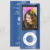 Blue MP3 Music Player Birthday Kaart (Voorkant / Achterkant)