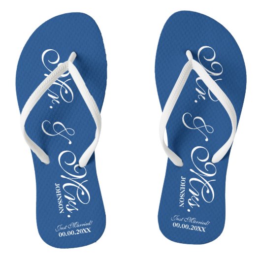 Blue Mr en Mrs bruiloft teenslippers voor nieuwe b (Voetbed)
