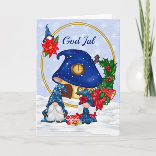 Blue Mr en Mrs Gnome God Jul Kaart (Voorkant)