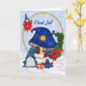Blue Mr en Mrs Gnome God Jul Kaart (Gele Bloem)