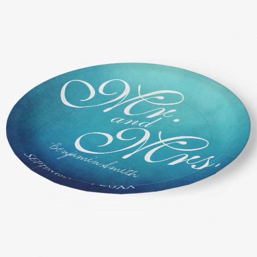 Blue Mr en Mrs Personalized Wedding Reception Papieren Bordje (Gekanteld)